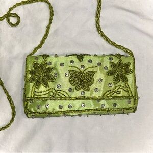 Small Green Beaded Butterfly Flower Shoulder Bag Purse
